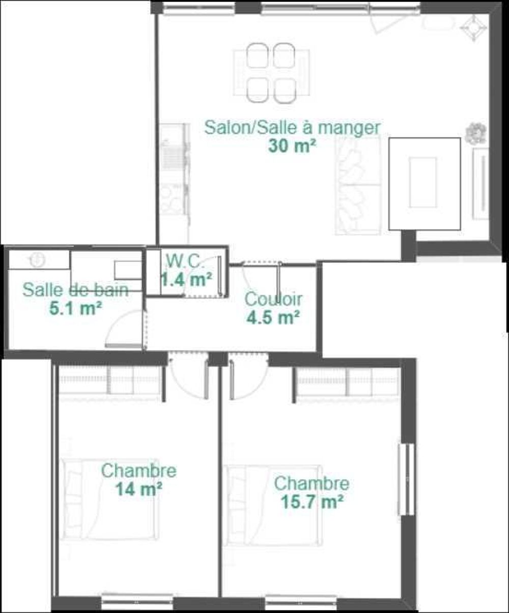 Vente Appartement T3 de 70 m² a aménager avec extérieur privatif et 2 parkings Eaunes