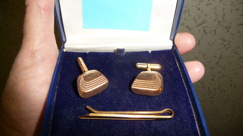 boutons de manchette et pince de cravate assortie, plaqu� or 14 Garchizy (58)