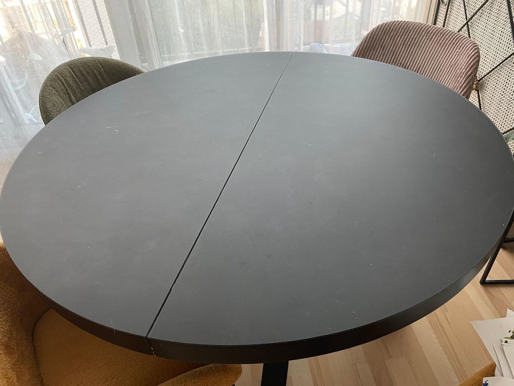Table ronde noire extensible verre et acier Meubles