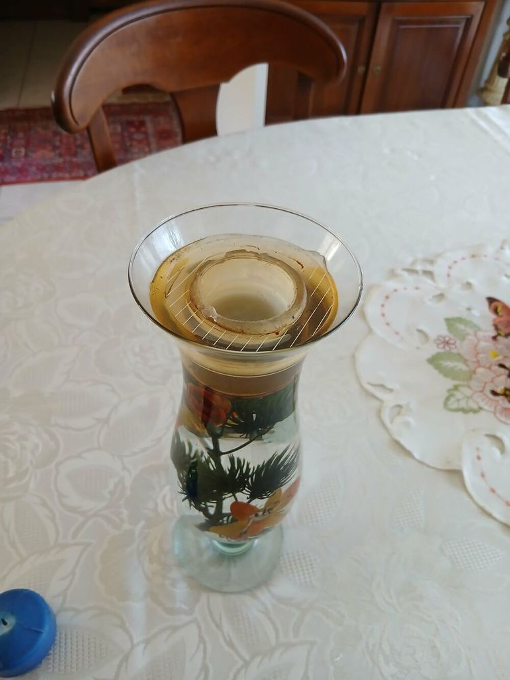 Vase fl&ucirc;te inclusions v&eacute;g&eacute;tales porte bougie N&deg;1452 Décoration