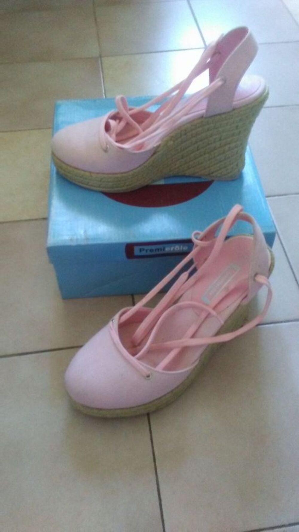 Sandales toiles roses compens&eacute;es T39 Chaussures