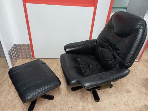Fauteuil cuir noir avec son ottoman 87 Pont--Mousson (54)