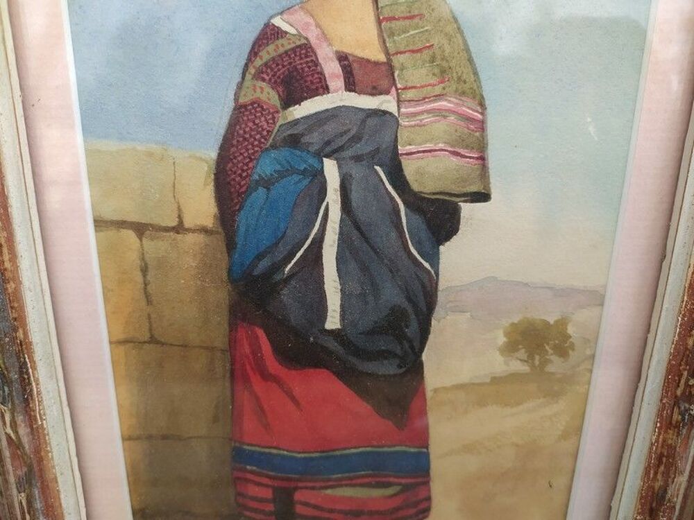Tableau Aquarelle Costume Traditionnel Italien Italie XIX&egrave;me 
