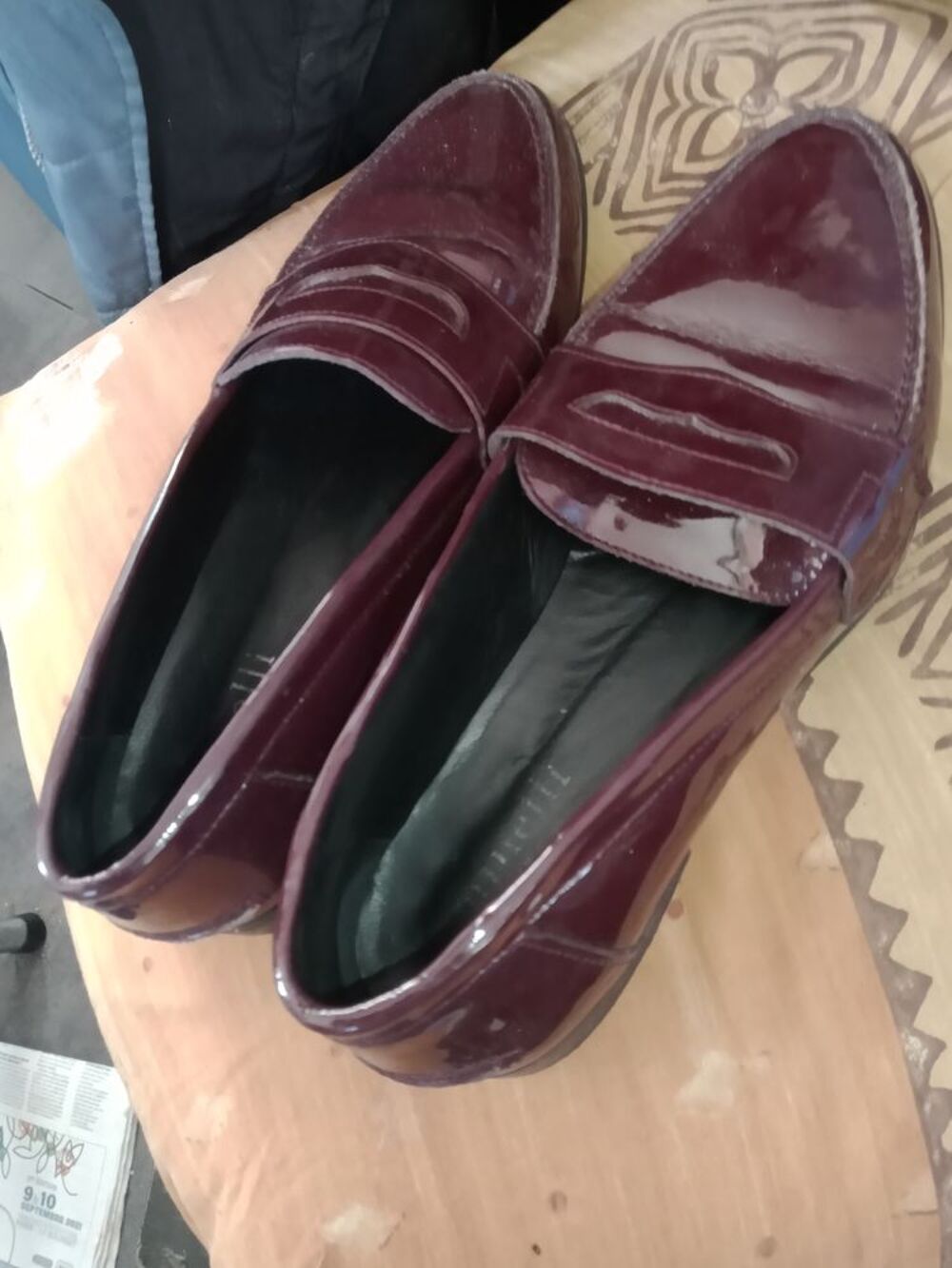Mocassins cuir Minelli bordeaux pointure 36 excellent &eacute;tat Chaussures