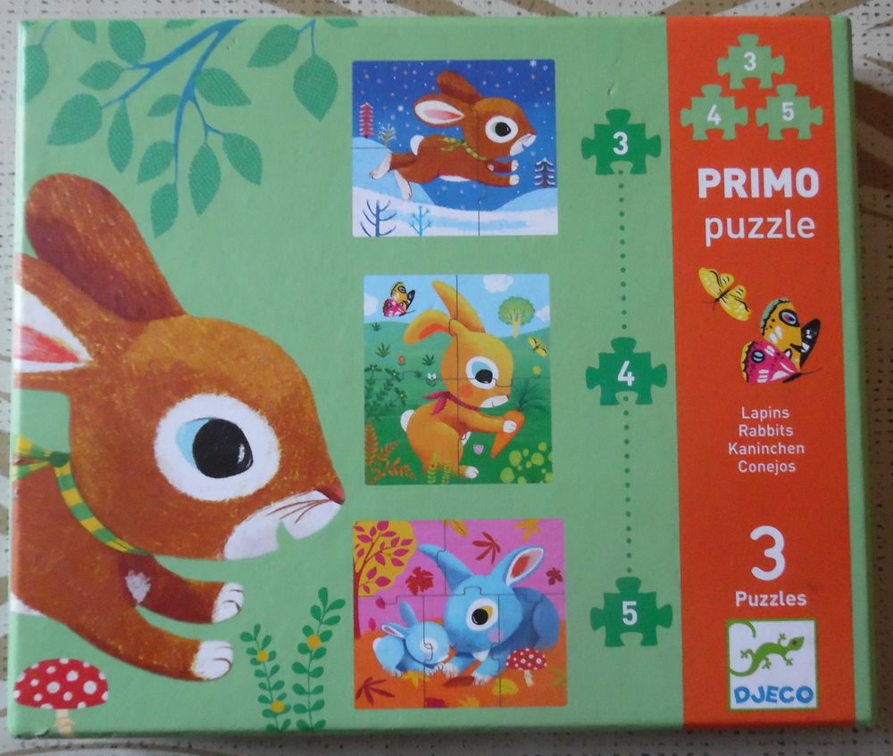 PRIMO PUZZLE 3 PUZZLES LAPINS SJECO SERVI 2 FOIS COMME NEUF Jeux / jouets
