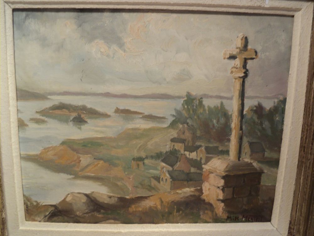 Tableau Ancien Br&eacute;hat Loguivy Croix Saint-Michel Sign&eacute; 1960 Décoration