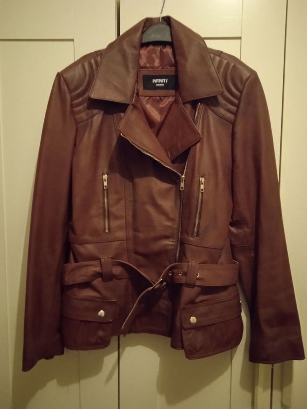 Blouson cuir v&eacute;ritable femme bordeaux Vêtements