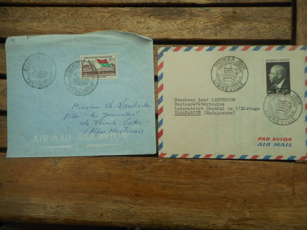 Lot de 2 enveloppes premier jour de 1959: Tananarive et Libr 