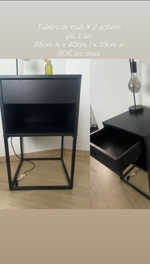 2 Tables de nuit noire avec tiroir 90 Romill� (35)