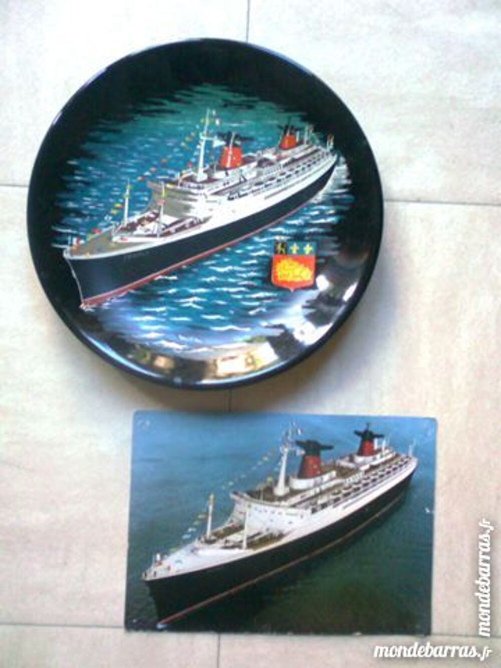 assiette d&eacute;co "paquebot FRANCE "+ carte - zoe Décoration