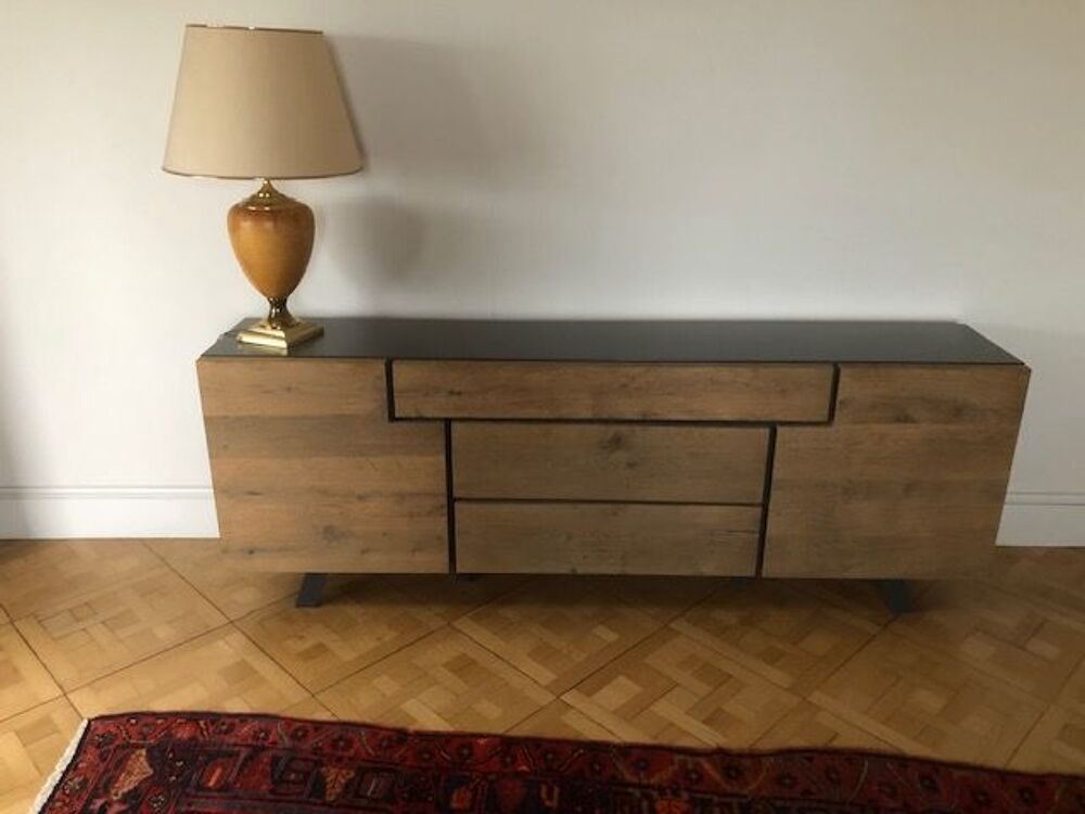 BUFFET 2 PORTES 3 TIROIRS L220 / CHENE ET GRIS ANTHRACITE Meubles