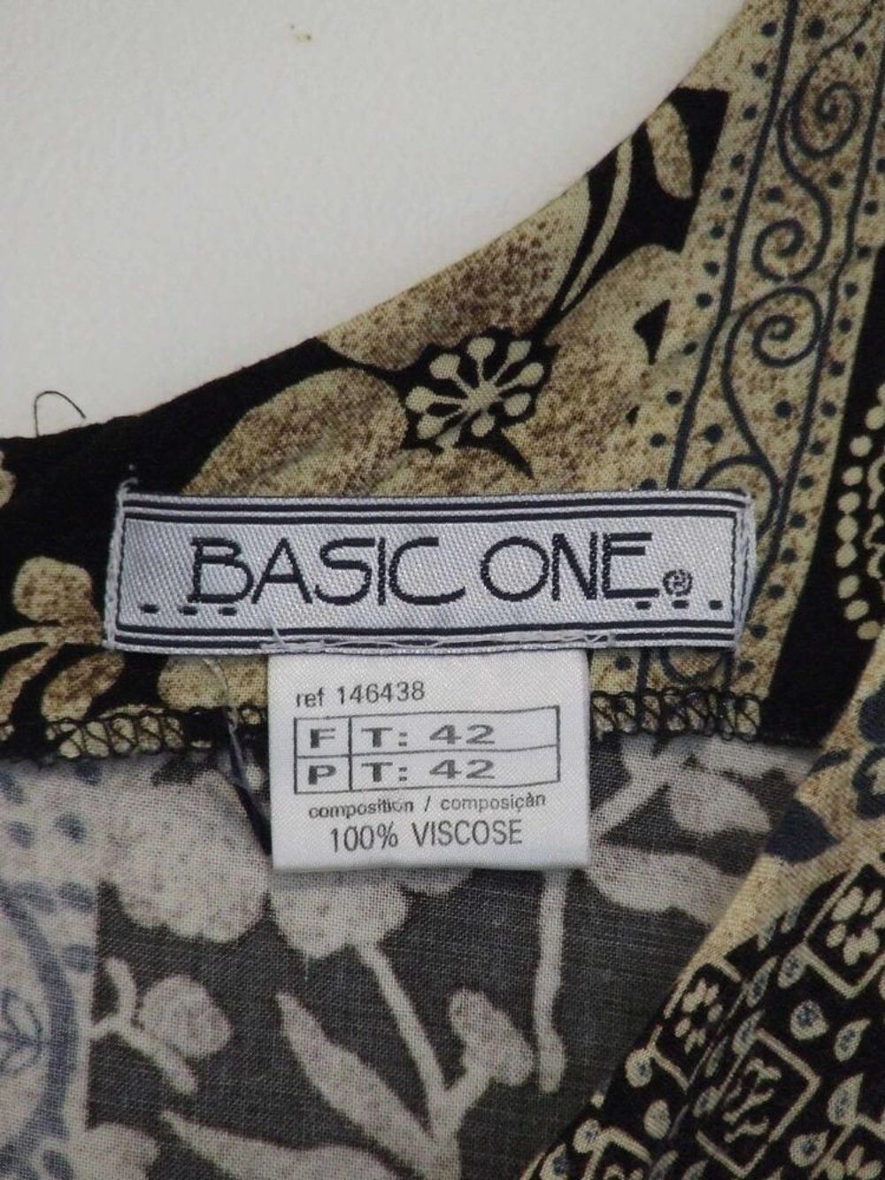 Robe &agrave; motifs, BASIC ONE, Noir et marron, T. 42, TBE Vêtements
