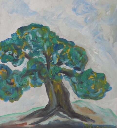 Peinture sur bois arbre 30 cm X 27 cm 20 Castries (34)
