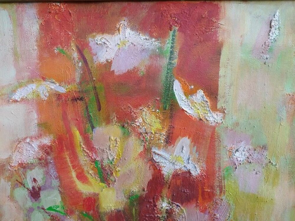 Tableau Bouquet de Fleurs Peinture &agrave; l'Huile Sign&eacute; Vincent Décoration
