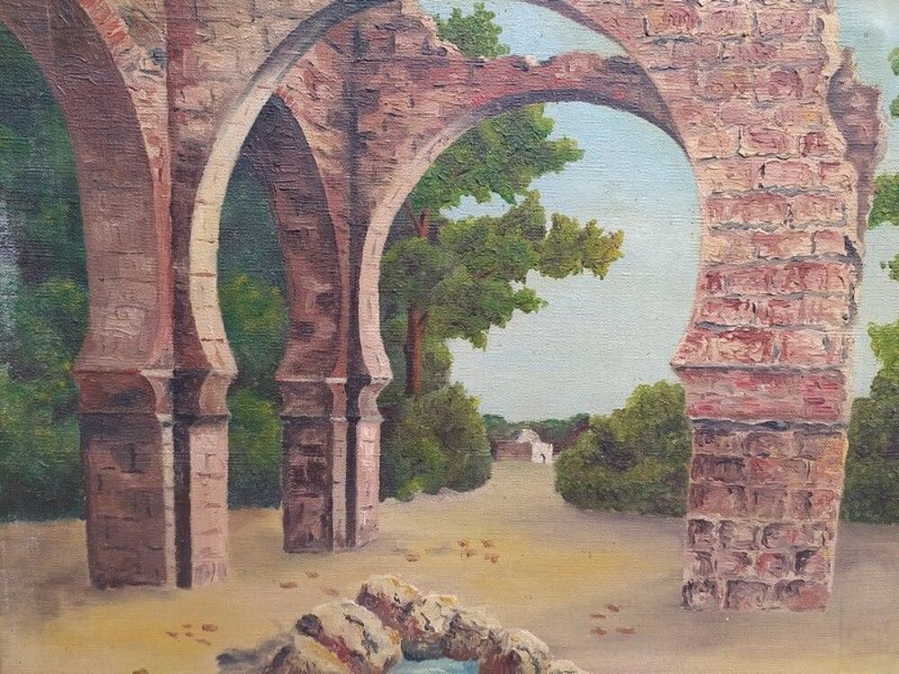 Ancien Tableau Orientaliste Ruines de Tlemcen Alg&eacute;rie Sign&eacute; 