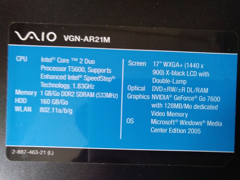 PC Portable Sony Vaio 17pouces PCG-8W1M Matériel informatique