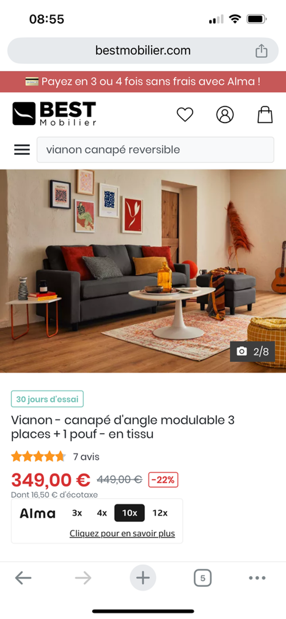 Banquette 3 places et 1 pouf Meubles