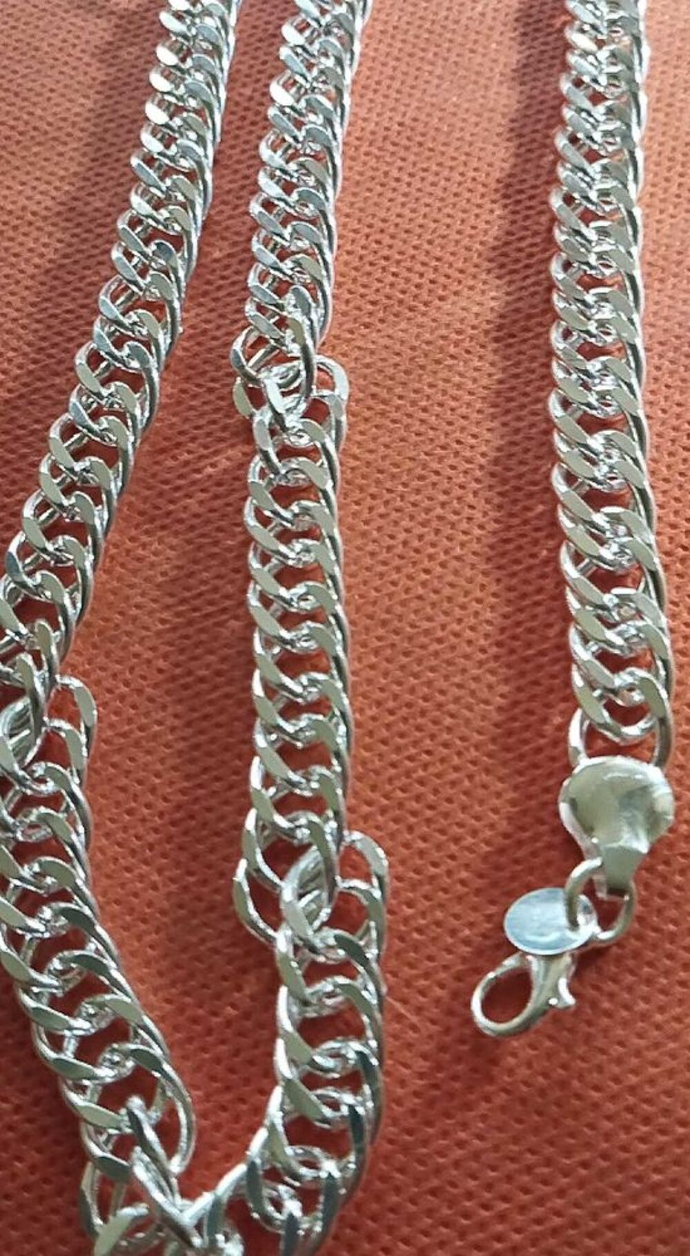 Prestigieux ensemble cha&icirc;ne et bracelet argent 925 grosse maille 60 cm./20cm Bijoux et montres