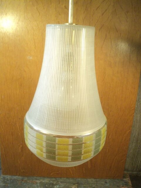 Ancienne Suspension Globe en Verre � Damiers Vintage 1960 60 Loches (37)