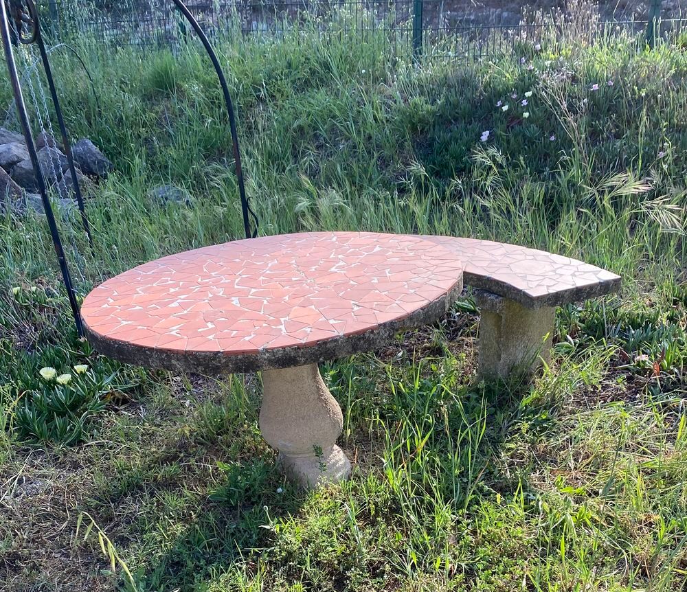 Table et banc carrel&eacute;s Jardin