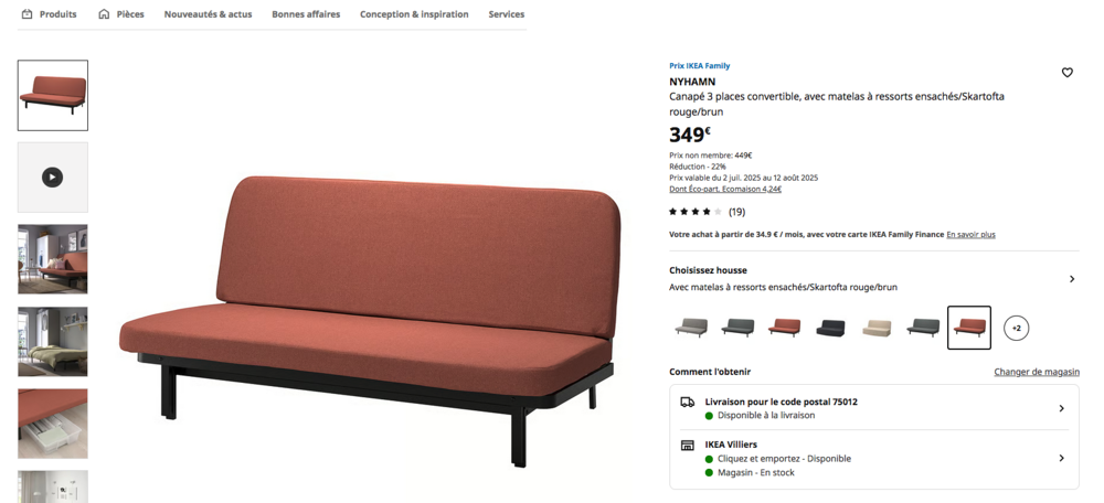 Canap&eacute; 3 places convertible Clic clac Ikea Meubles