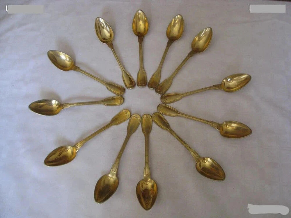 12 Petites Cuill&egrave;res en vermeil argent&eacute; XIX&egrave;me Cuisine