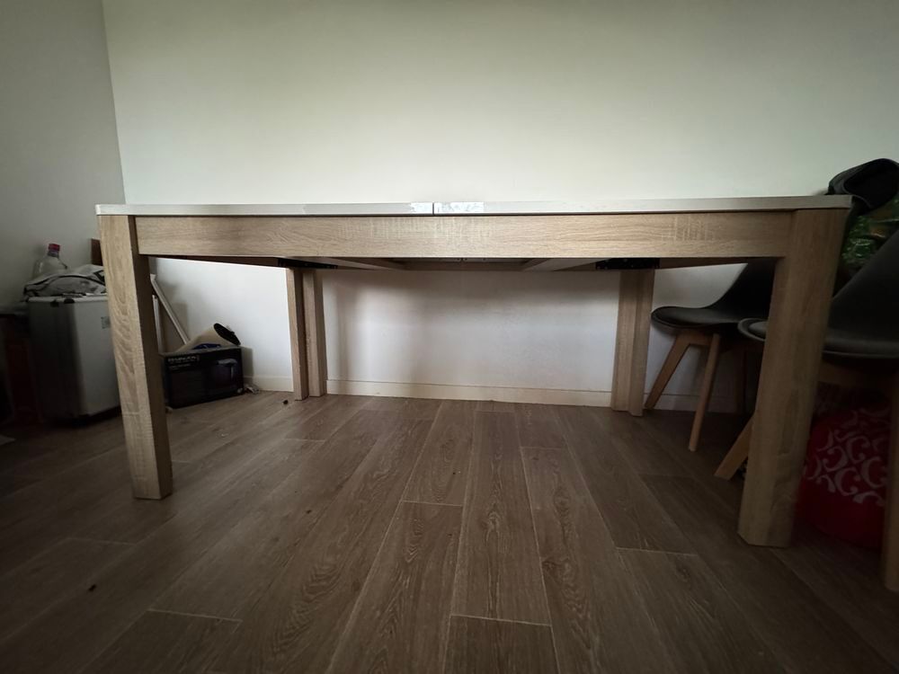 Table blanche et bois avec rallonge Meubles