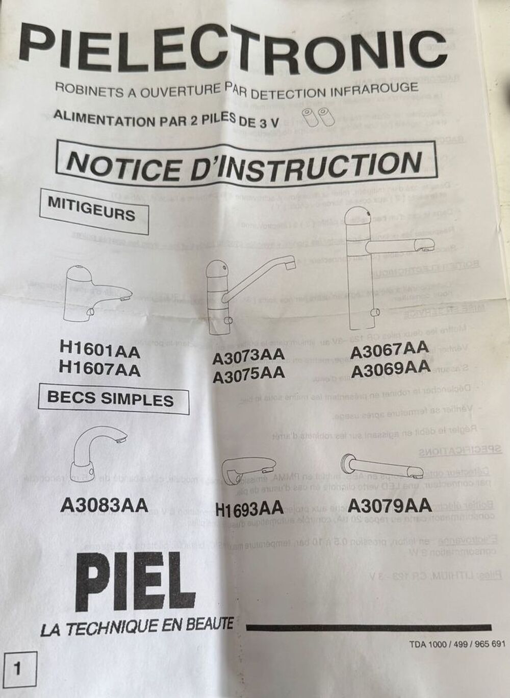 ROBINET LAVABO A OUVERTURE PAR DETECTION INFRAROUGE PIELECTR Bricolage