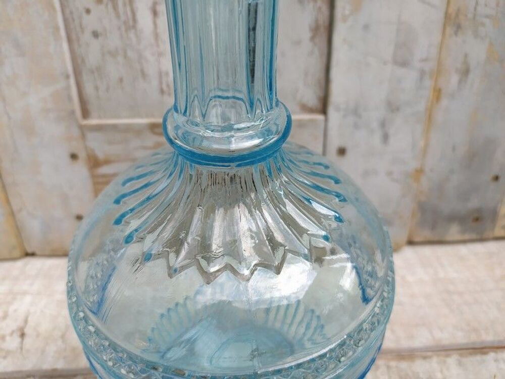 Grande Carafe Verre Moul&eacute; Bleu Azur XIX&egrave;me Décoration