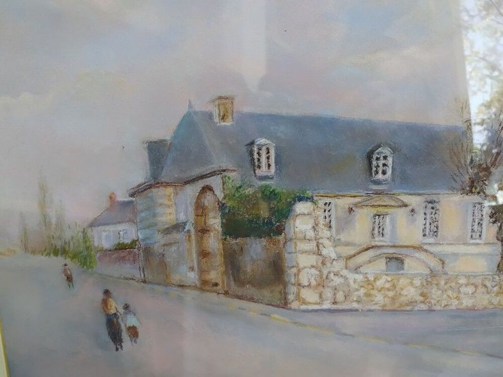 Tableau Pastel Maison de Village Sign&eacute; Veron 