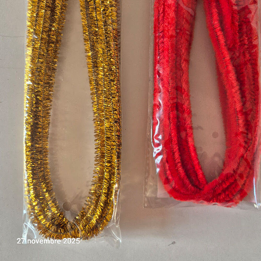 Fil chenille rouge, rose et or, diam&egrave;tre 8 mm x 50 c Décoration