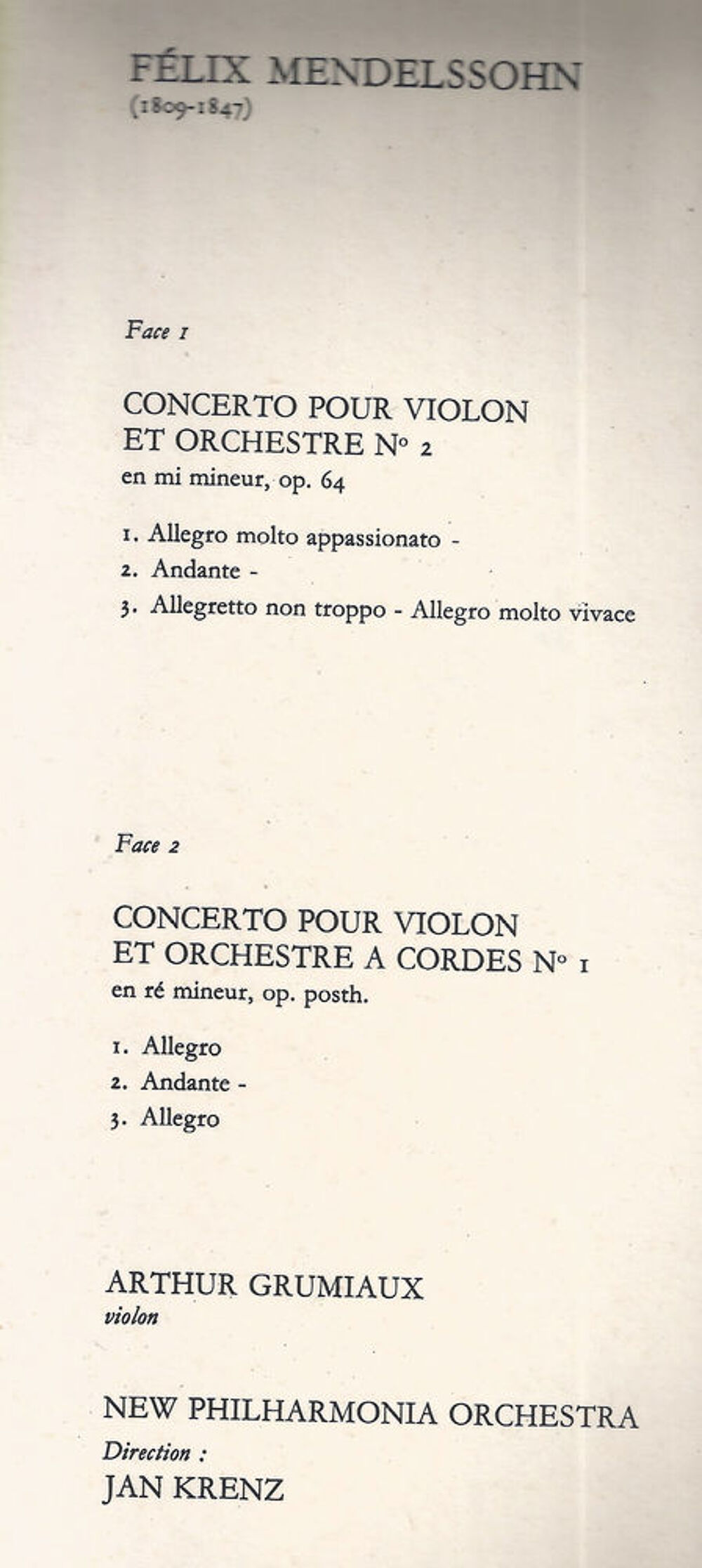Mendelssohn / Chopin Concertos pour violon n&deg;1 &amp; 2 Grumiaux CD et vinyles