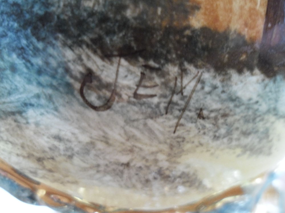 Vase barbotine sign&eacute; JEM (ann&eacute;es 50) Dcoration