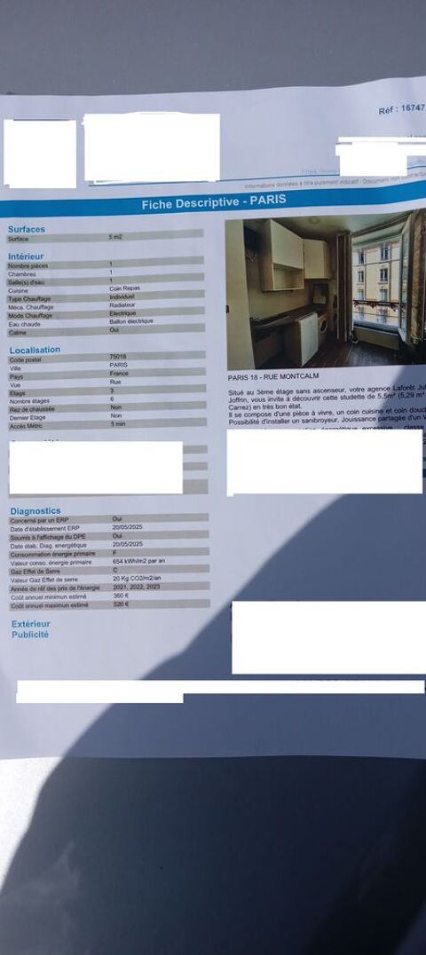  Appartement  louer 1 pice 9 m Paris