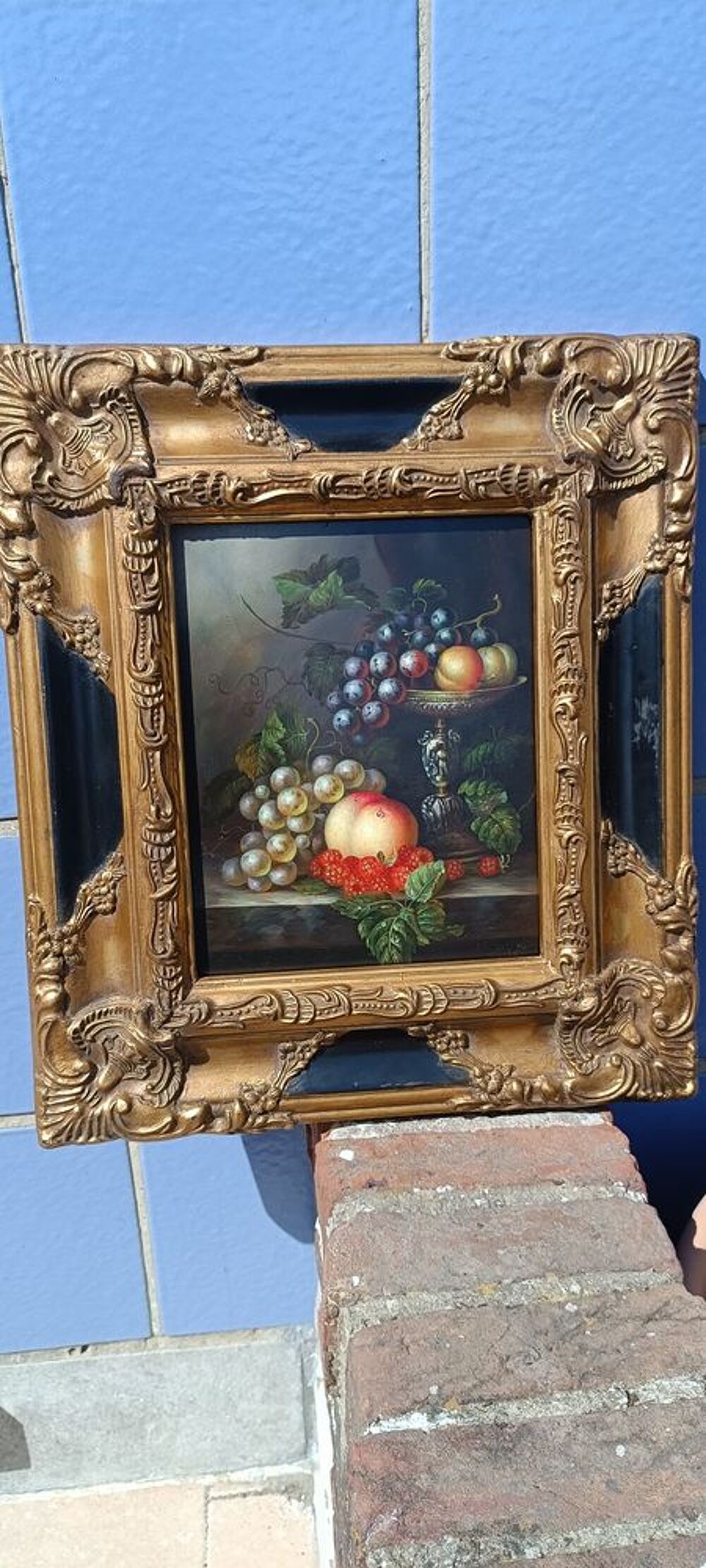 Peinture &agrave; l'huile sur panneau - Nature morte aux fruits. 