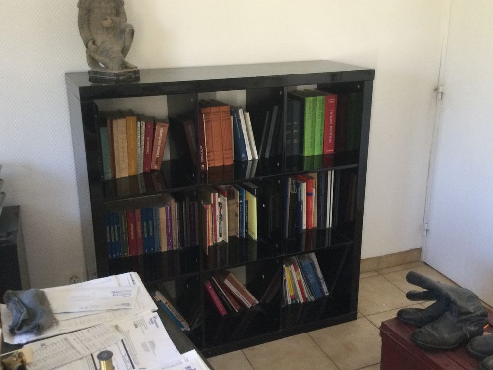 Biblioth&egrave;que basse laqu&eacute;e noir . Meubles