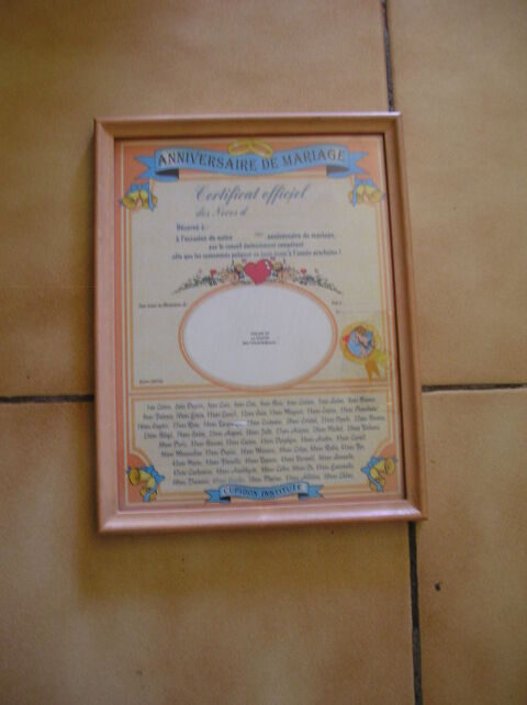 Dipl�me anniversaire de mariage dans un cadre en bois rose 10 Sept�mes-les-Vallons (13)