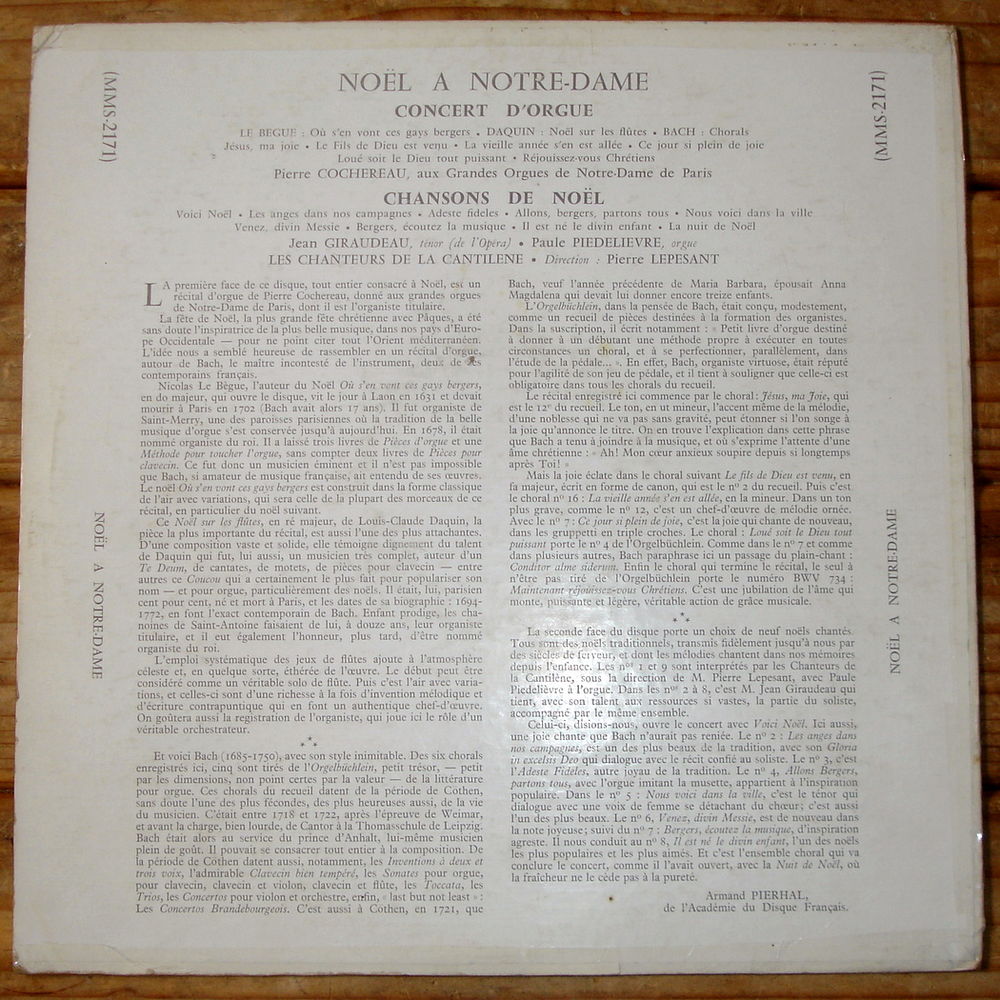 NO&Euml;L A NOTRE DAME de PARIS -33t- Pierre COCHEREAU CD et vinyles