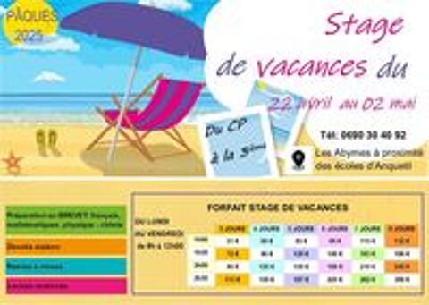   Stage de vacances de Pques du CP  la troisime  