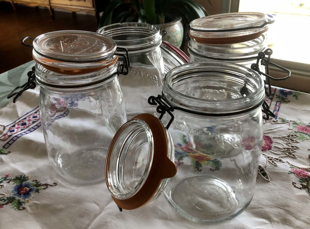 4 Bocaux Le Parfait 1 litre en verre &agrave; fermeture m&eacute;tallique Cuisine
