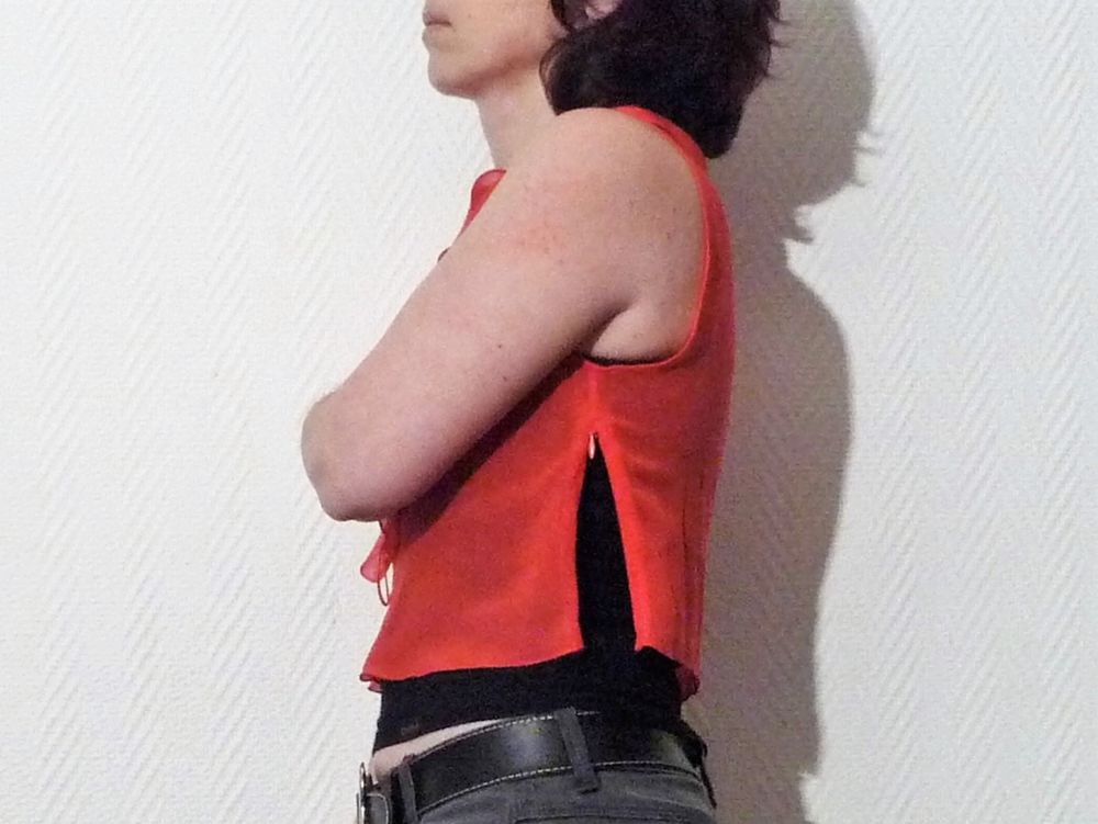 Top/ Tee Shirt Cintr&eacute; Orange Corail avec Lien &agrave; Nouer-Caloma Vêtements