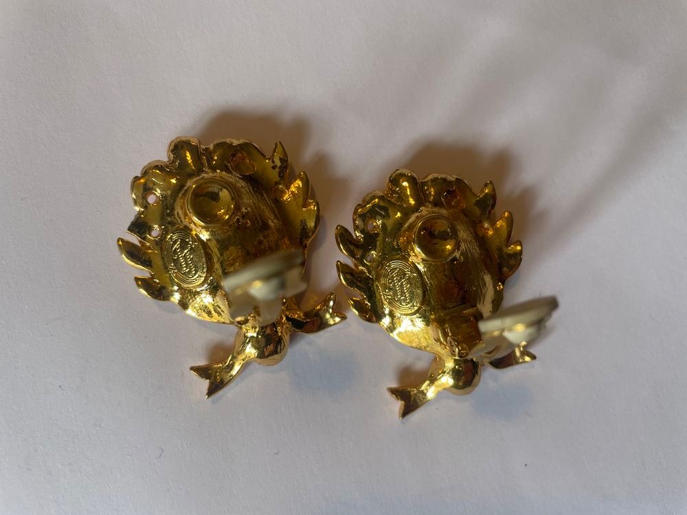 BO Boucles d'Oreilles laurier dor&eacute;e strass rose I.FRESSANGE Bijoux et montres