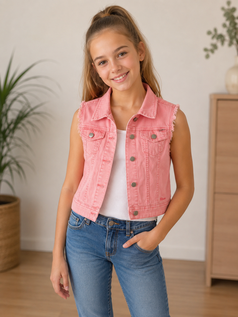 Veste jean Fille Kookaï sans manches 12 ans TBE rose 10 Brienne-le-Château (10)