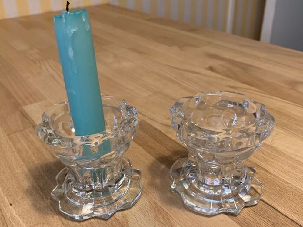 Lot de 2 jolis bougeoirs en verre de Reims Dcoration