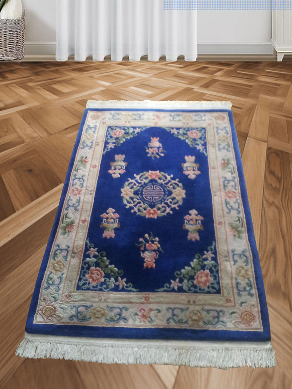 Tapis chinois laine&amp;soie 120x180cm fait main, excellent &eacute;tat Décoration