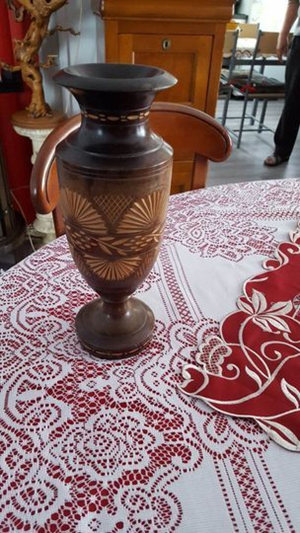 Vase ancien bois exotique artisanal N&deg;1204 Décoration