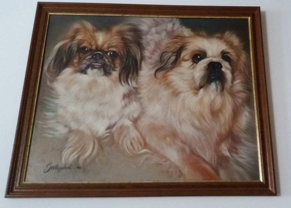 tableau peinture chiens race p&eacute;kinois - cr&eacute;ation unique 1994 Dcoration