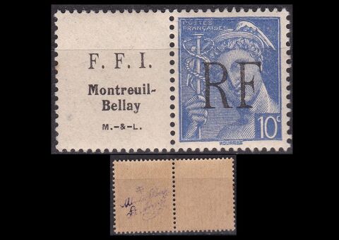 Timbres FRANCE LIBRATION Maquis de Montreuil Bellay surchar 10 Lyon 5 (69)