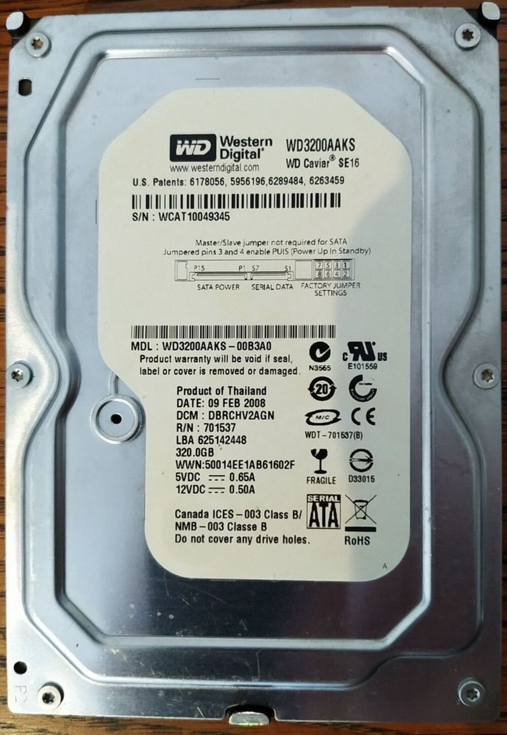 Disque dur WESTERN DIGITAL 320 Go, 3,5 pouces Matériel informatique
