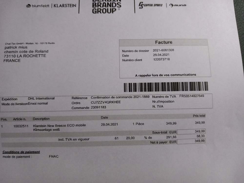 climatiseur &eacute;tat neuf Electroménager